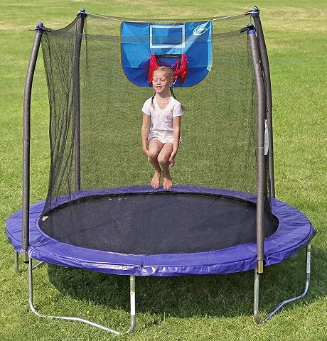 Skywalker Trampolines Jump N' Dunk Basketball Trampoline- with Enclosure Net