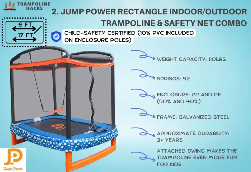 Jump Power Rectangle Indoor_Outdoor Trampoline & Safety Net Combo