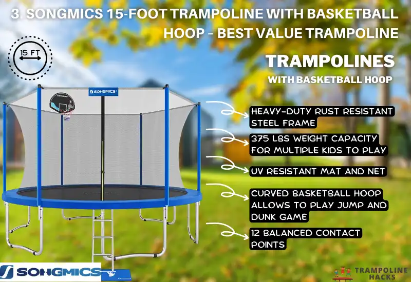 SONGMICS 15-Foot Trampoline with Basketball Hoop