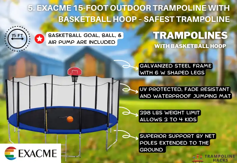 Exacme 15-Foot Outdoor Trampoline with Basketball Hoop