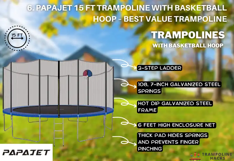 PAPAJET 15 FT Trampoline with Basketball Hoop