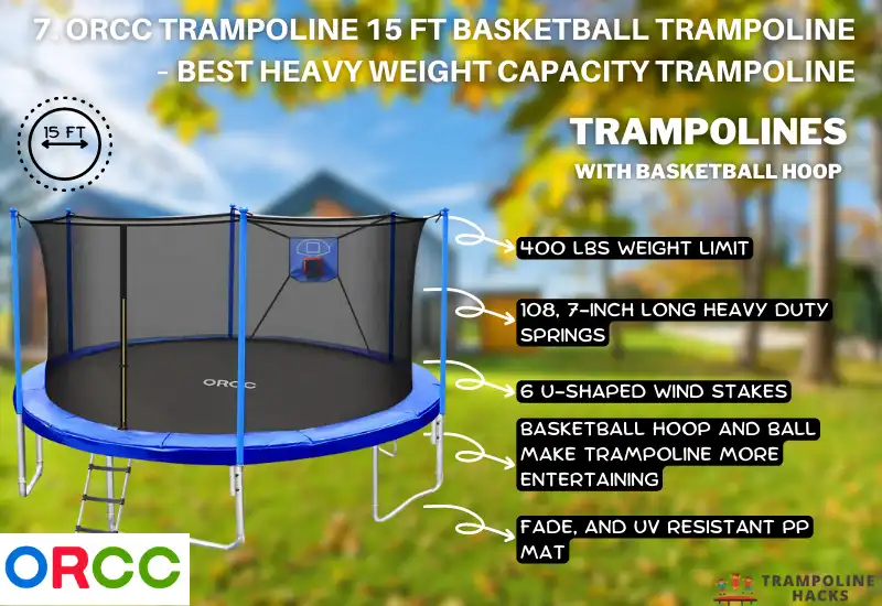 ORCC Trampoline 15 FT Basketball Trampoline – Best Heavy Weight Capacity Trampoline