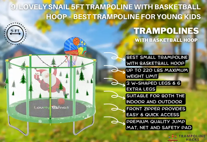 Lovely Snail 5FT Trampoline with Basketball Hoop – Best Trampoline for Young Kids