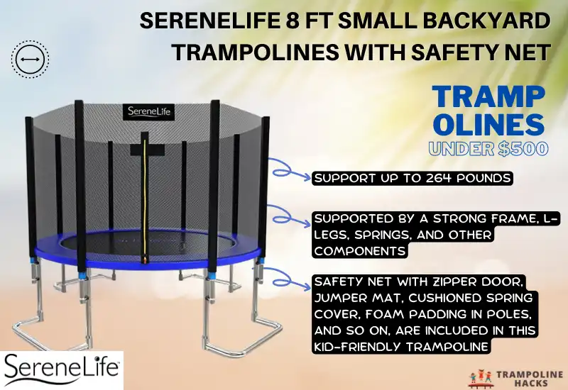 Serenelife 8 Ft Small Backyard Trampolines with Safety Net