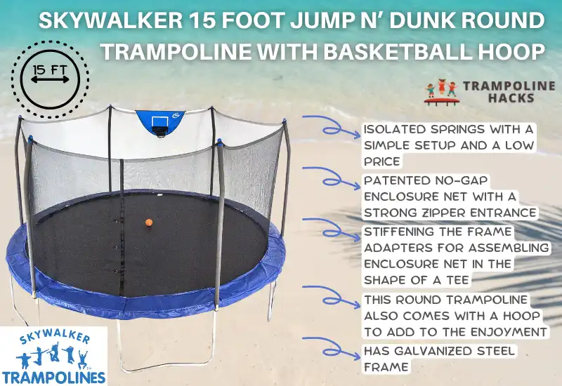 Skywalker 15 Foot Jump N' Dunk Round Trampoline With Basketball Hoop