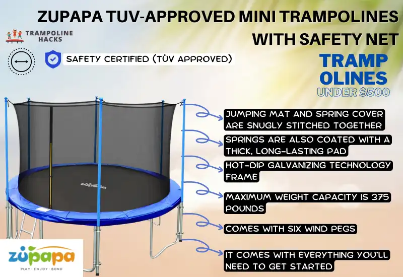 Zupapa TUV-Approved Mini Trampolines with Safety Net