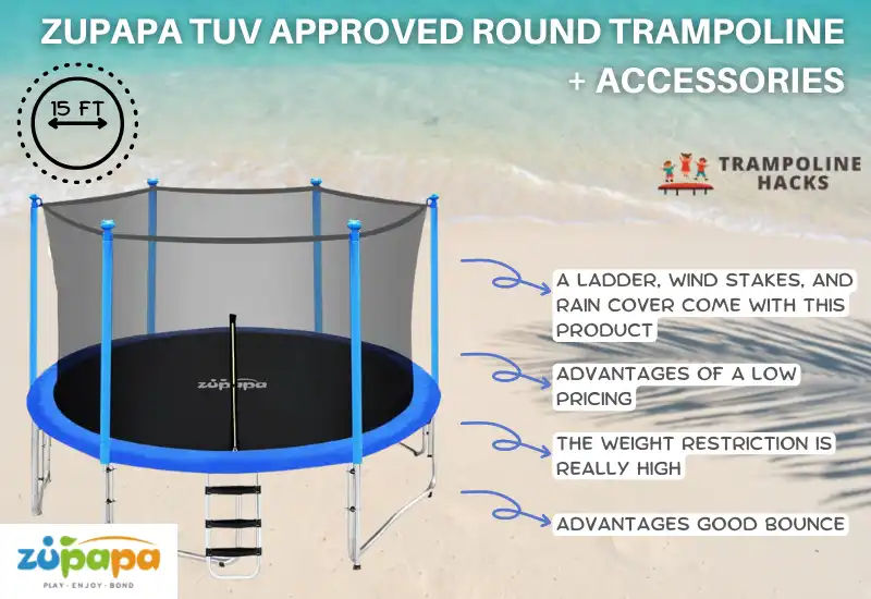 Zupapa TUV Approved Round Trampoline + Accessories.