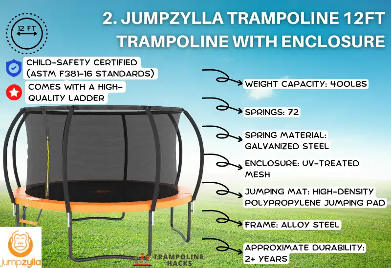 JUMPZYLLA Trampoline 12FT Trampoline with Enclosure