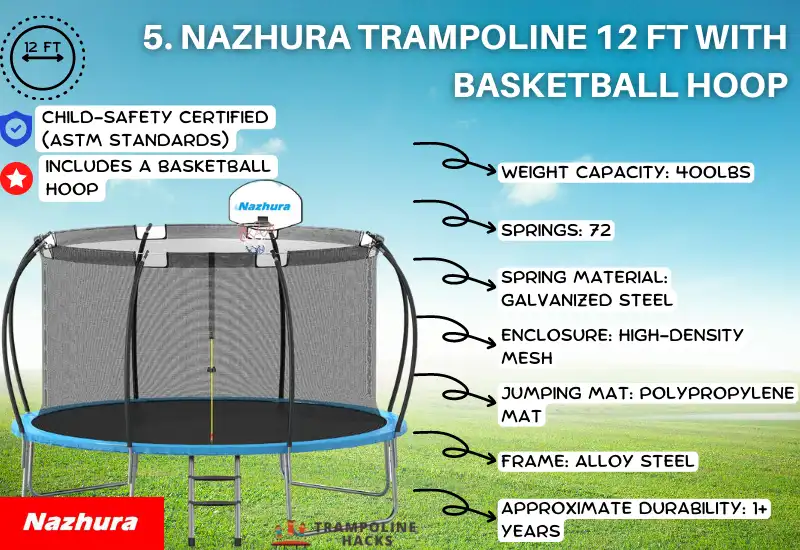 Nazhura Trampoline 12 FT with Basketball Hoop