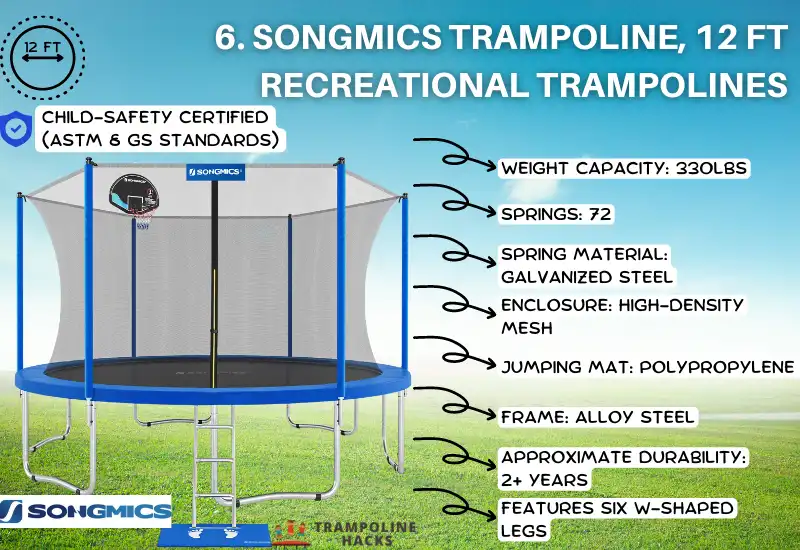 SONGMICS Trampoline, 12 ft Recreational Trampolines