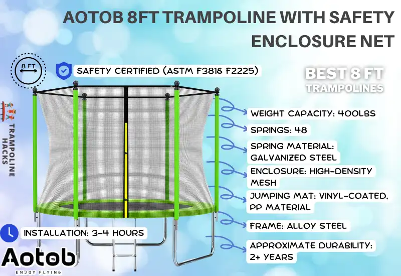 AOTOB 8FT Trampoline with Safety Enclosure Net