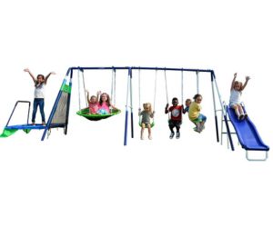 Sportspower Mountain View Metal Swing, Slide, and Trampoline Set